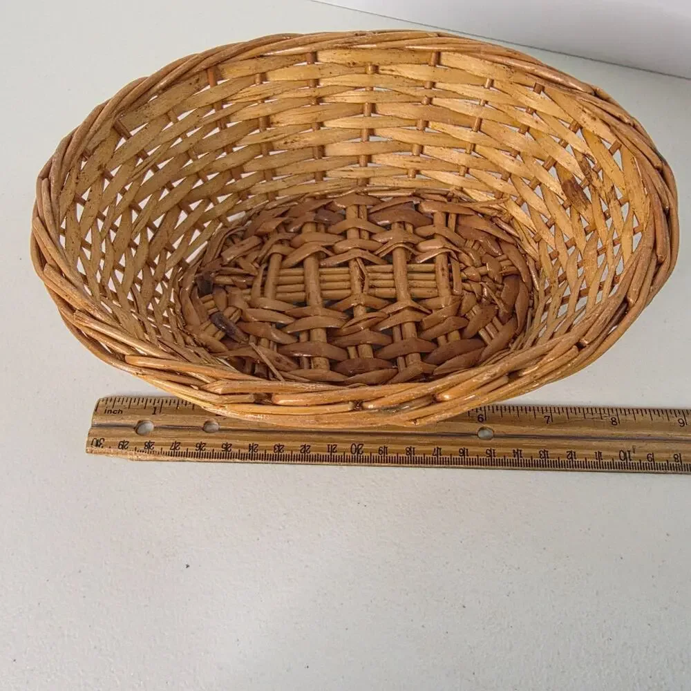 Woven Oval Basket Shallow Rustic Farmhouse Bowl Decorative Storage Natural